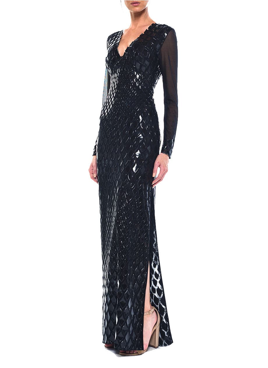 Floor Length V Front & Back Long Sleeve Gown 2