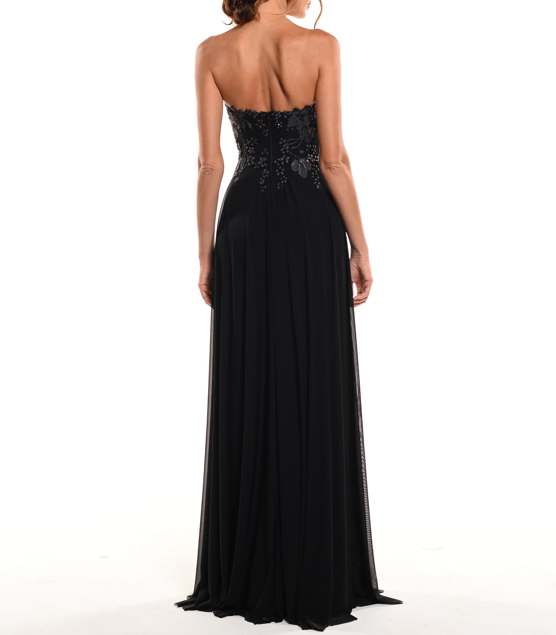 Floor Length Strapless Corset Zip Back Gown 3