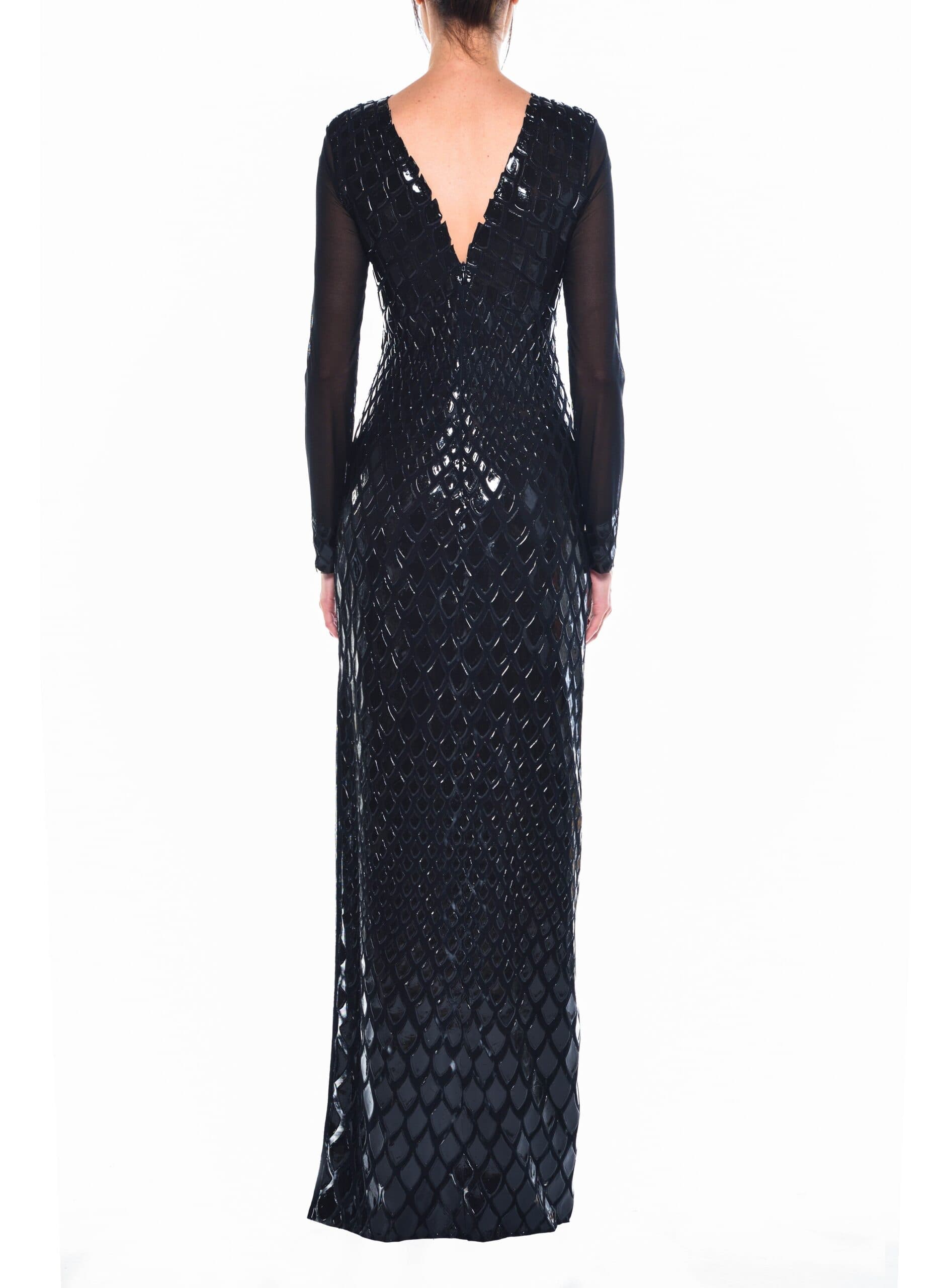 Floor Length V Front & Back Long Sleeve Gown 3