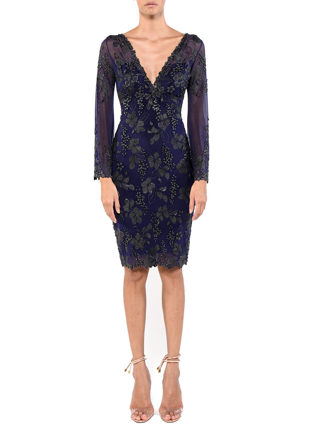 Knee Length Double V-Neck Long Sleeve Dress
