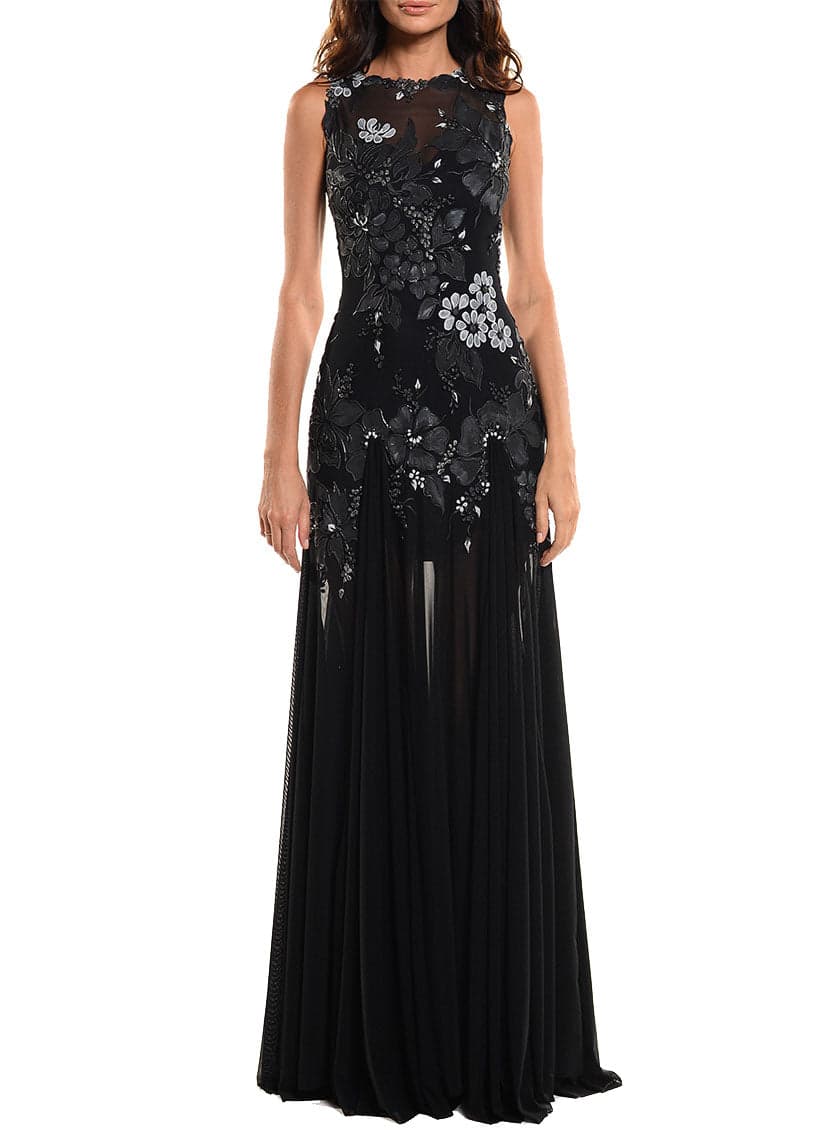 Floor Length Jewel Neck Gown With Godet Skirt